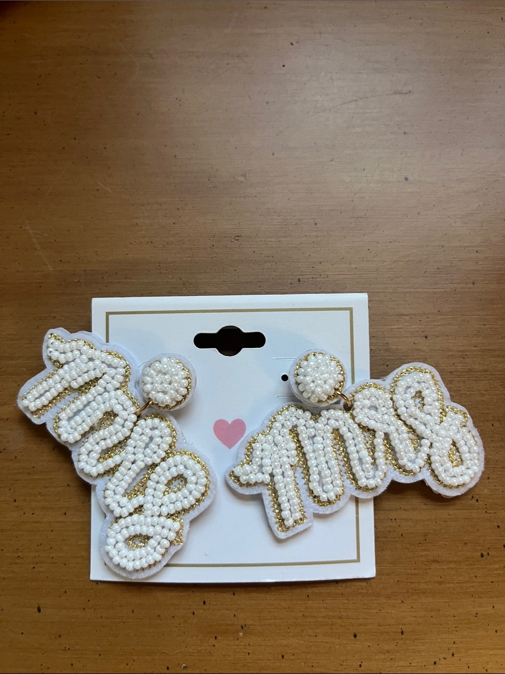 White Beaded 'MRS' Earrings